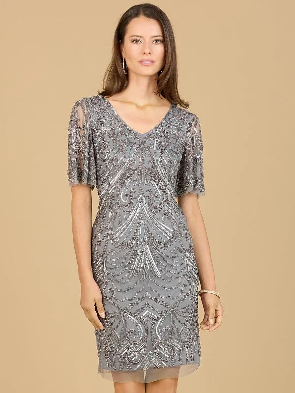 Cocktail dresses with a floral print and a peplum waistLara Dresses 29182 Short Sleeve Cocktail Dress