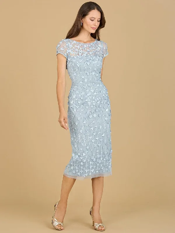 Cocktail dresses with a metallic - embroidered pattern and a midi - hemLara Dresses 29186 Cap Sleeve Cocktail Midi Dress