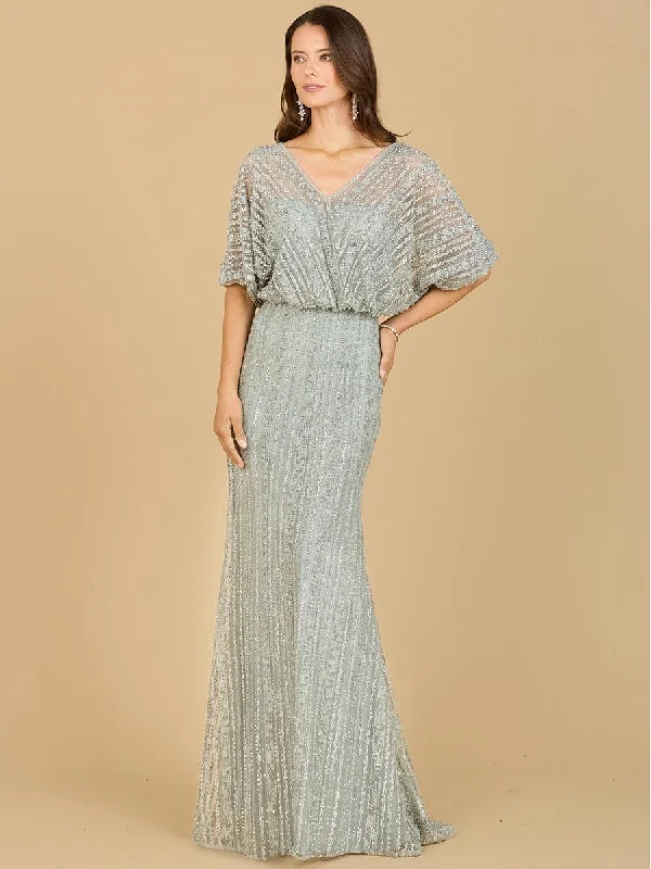 Cocktail dresses with a wrap - front style and a long - length optionLara Dresses 29207 Long Cape Sleeve Evening Gown
