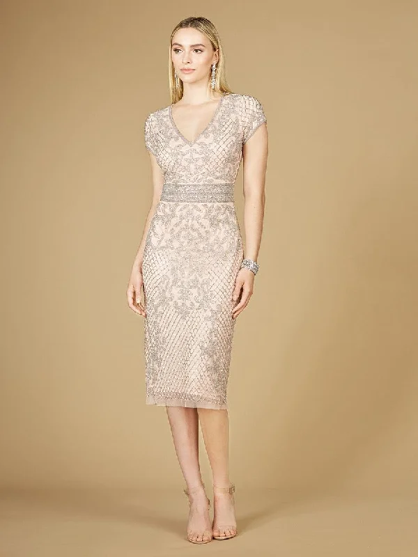 Short cocktail dresses in royal blue for a formal eventLara Dresses 29225 Cap Sleeve Cocktail Dress