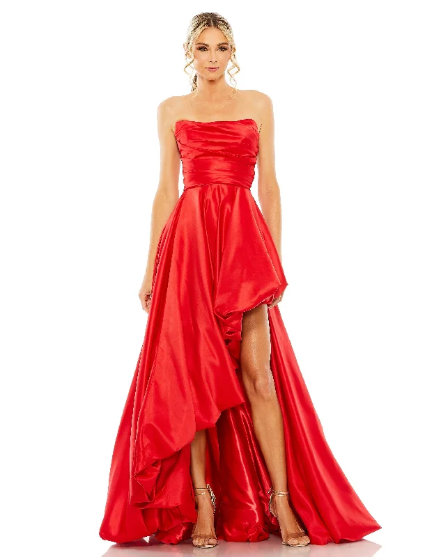 Velvet cocktail dresses with long sleeves for winter galasMac Duggal 11685 High Low Strapless Prom Dress
