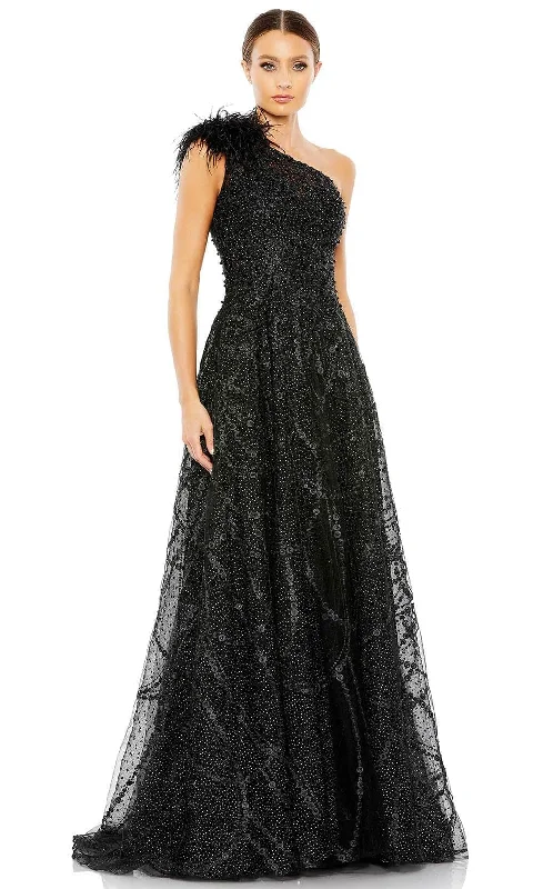 Prom dresses with keyhole backs and rhinestone - studded straps for a flirty lookMac Duggal 20389 - Embroidered Prom Gown