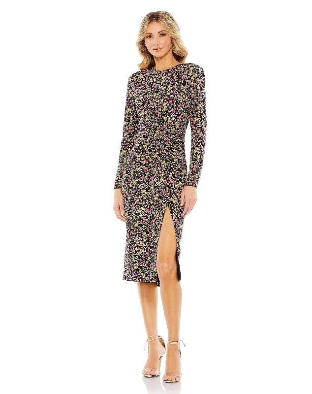 Little black cocktail dresses with lace detailingMac Duggal 26915 - Floral Long Sleeve Sheath Dress