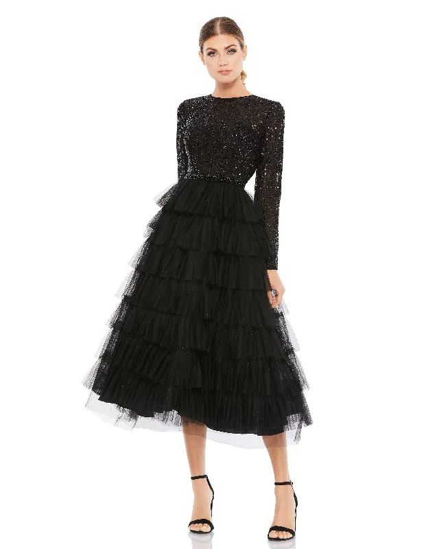 Sheer maxi dresses with lace overlays for a romantic touch Sheer maxi dresses with lace overlays for a romantic touch Mac Duggal 27490 Long Sleeve Formal Midi Dress
