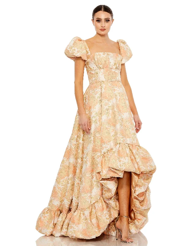 Cocktail dresses with a mesh panel and a high - neck designMac Duggal 68276 High Low Formal Floral Dress