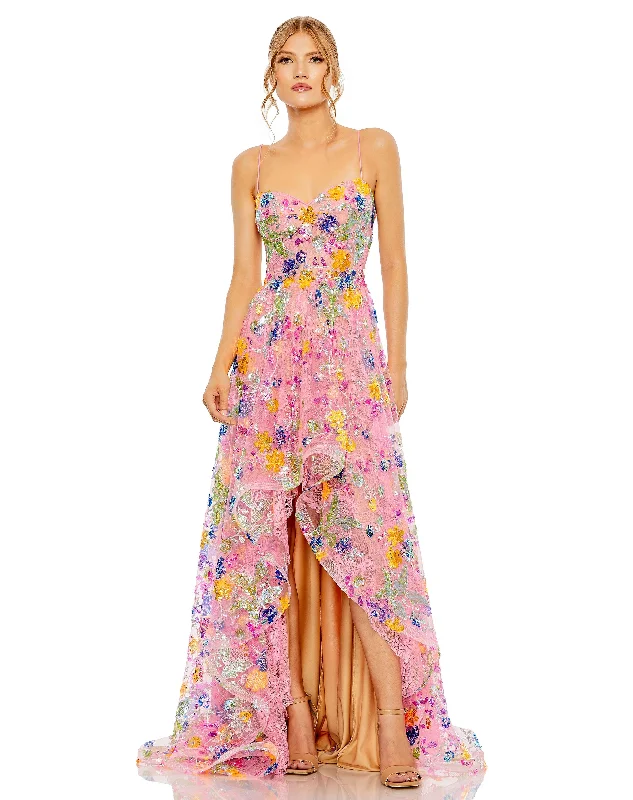 Plaid cocktail dresses with a flared skirt for a classic feelMac Duggal 68516 High Low Floral Prom Dress