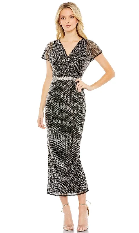 Satin cocktail dresses with a high - low hem for a modern touchMac Duggal 93787 - V-Neck Tea Length Cocktail Dress