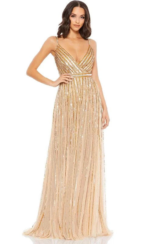 Prom dresses with tiered lace skirts and off - the - shoulder necklines for a feminine and elegant formal affairMac Duggal 93801 - Sequined V-Neck Evening Dress