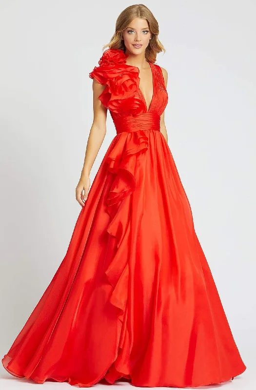 Formal dresses with tiered lace skirts and off - the - shoulder necklines for a feminine and elegant formal appearanceMac Duggal Ballgowns - 48856H Ruffle Accent Sleeveless V Neck Ballgown