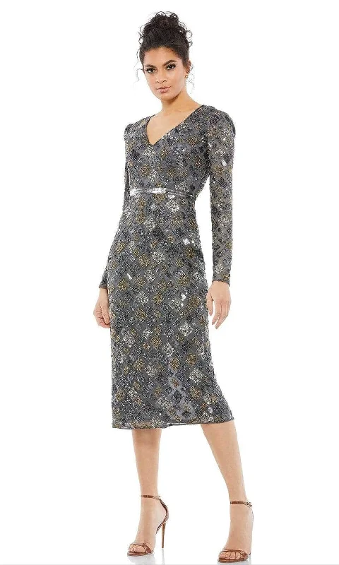 Cocktail dresses with a keyhole back and a midi - lengthMac Duggal Cocktail - 5472D Long Sleeve V-Neck Dress
