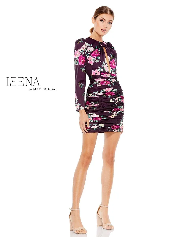 Strapless cocktail dresses with a sweetheart neckline and a full skirtMac Duggal 2635 Long Sleeve Floral Print Dress