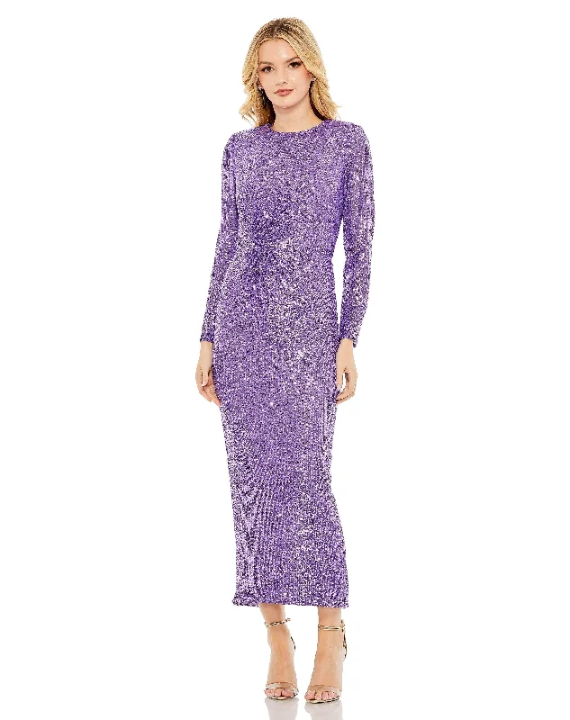 Cocktail dresses with an abstract print and a high - low hemlineMac Duggal 42043 Long Sleeve Formal Dress