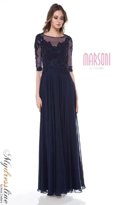A - line formal dresses with beaded lace appliques for formal eventsMarsoni M157