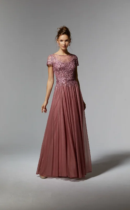 Prom dresses with ruched bodices and organza sleeves for a romantic lookMGNY 72905 Dress