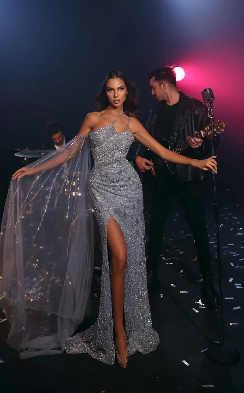 Formal dresses with pleated yokes and button - up fronts for a classic and refined lookModessa Couture M23506CL Dress
