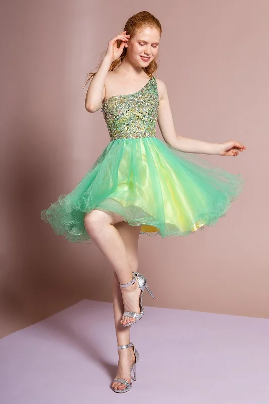 Plaid cocktail dresses with a flared skirt for a classic feelOne Shoulder Homecoming Short Prom Dress Sale