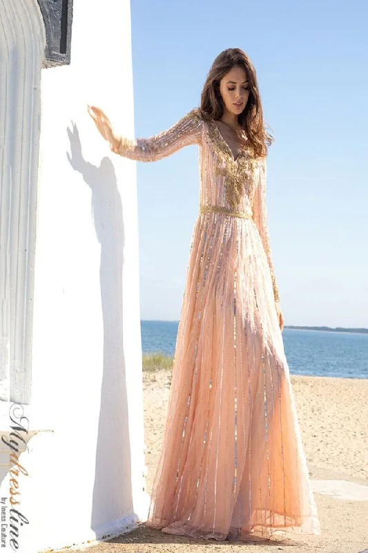 Prom dresses with lace - trimmed sleeves and empire - style waists for a flattering and vintage - inspired formal affairPrimavera 3686 Prom dresses with lace - trimmed sleeves and empire - style waists for a flattering and vintage - inspired formal affairPrimavera 3686