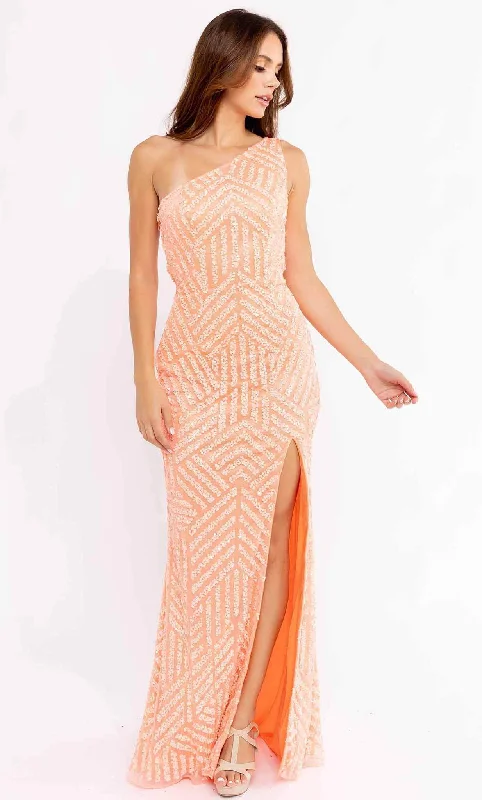 Prom dresses with ruched bodices and organza sleeves for a romantic lookPrimavera Couture 3951 - Sequined Cutout Back Prom Gown