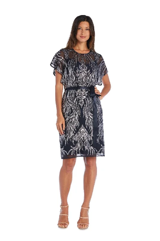 Mini cocktail dresses with a ruffled hem and a solid colorR&M Richards 5451 Short Sequins Cocktail Dress
