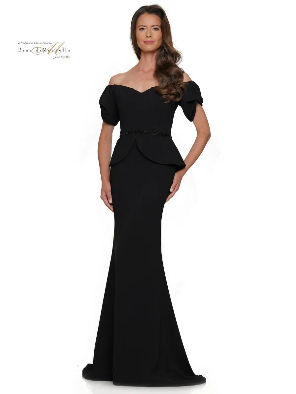 Maxi dresses with a cinched waist for a defined silhouette Maxi dresses with a cinched waist for a defined silhouette Rina di Montella RD2965 Fitted Peplum Long Formal Dress