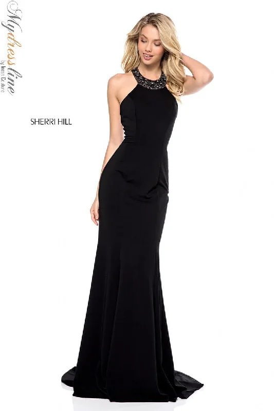 Tea - length formal dresses with lace trim for a semi - formal promSherri Hill 51317
