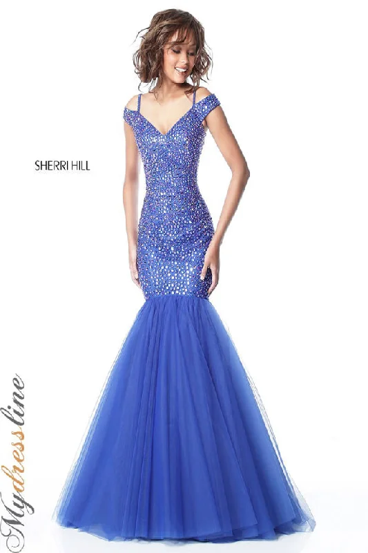 A - line formal dresses with beaded lace appliques for formal eventsSherri Hill 51446 A - line formal dresses with beaded lace appliques for formal eventsSherri Hill 51446