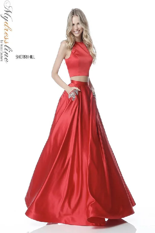 Formal dresses with off - the - shoulder sleeves and rhinestone accents for a sophisticated promSherri Hill 51587