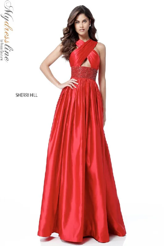 Tea - length formal dresses with lace trim for a semi - formal promSherri Hill 51621