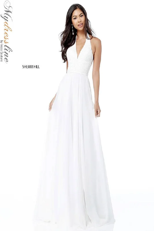 Prom dresses with cold - shoulder ruffled sleeves and floral prints for a romantic and fashionable styleSherri Hill 51640