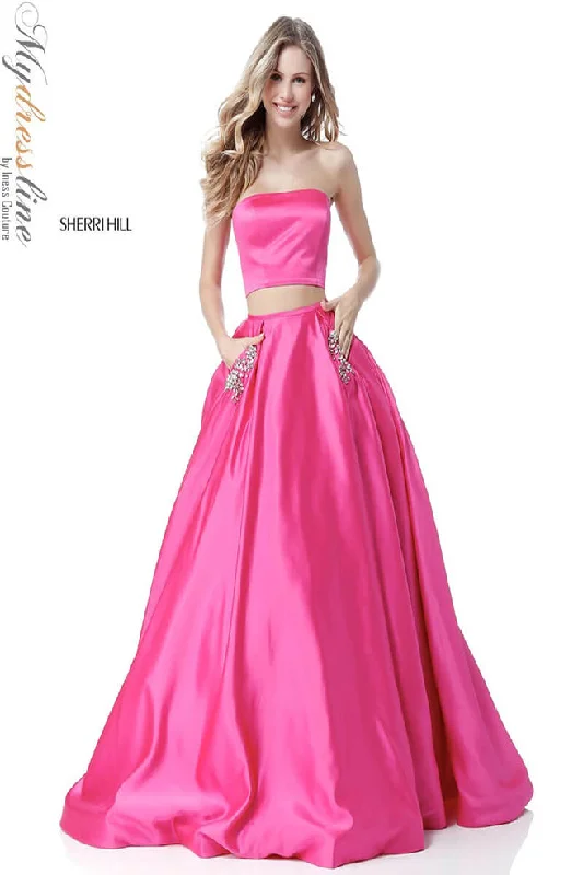 Formal dresses with pleated bodices and taffeta fabric for a traditional lookSherri Hill 51649