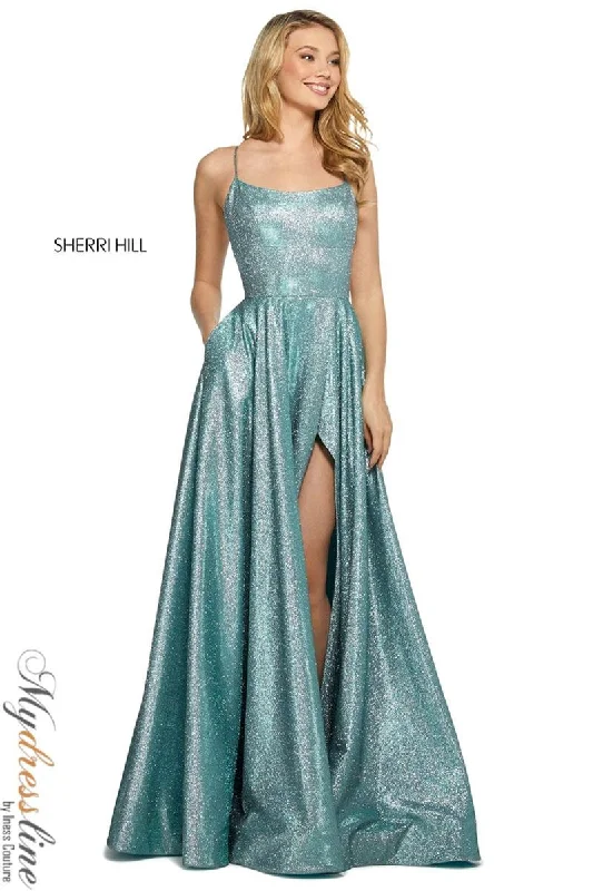 A - line formal dresses with beaded lace appliques for formal eventsSherri Hill 53118