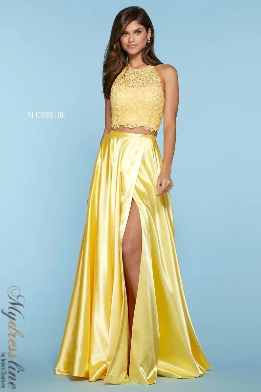 Prom dresses with lace - trimmed sleeves and empire - style waists for a flattering and vintage - inspired formal affairSherri Hill 53268
