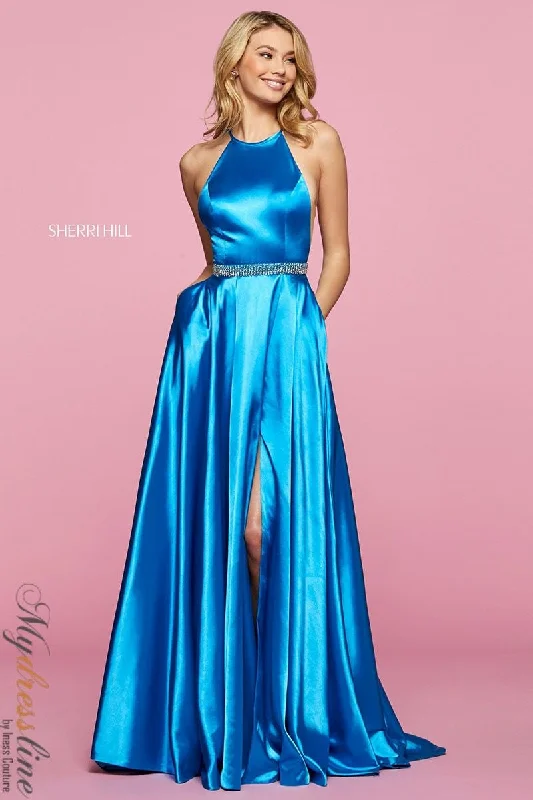 Prom dresses with cold - shoulder cutouts and satin bows for a trendy lookSherri Hill 53302
