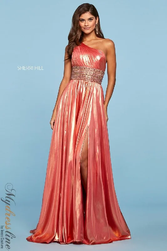Prom dresses with illusion necklines and crystal embellishments for a formal affairSherri Hill 53304
