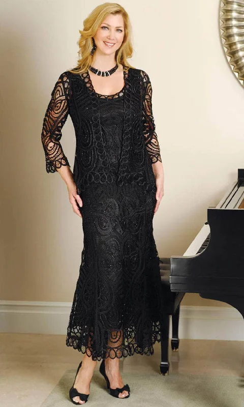 Sleeveless formal dresses with sequined straps and a - line skirts for a classic formal eventSoulmates D7052 - Classic Hand-Crocheted Lace Evening Dress