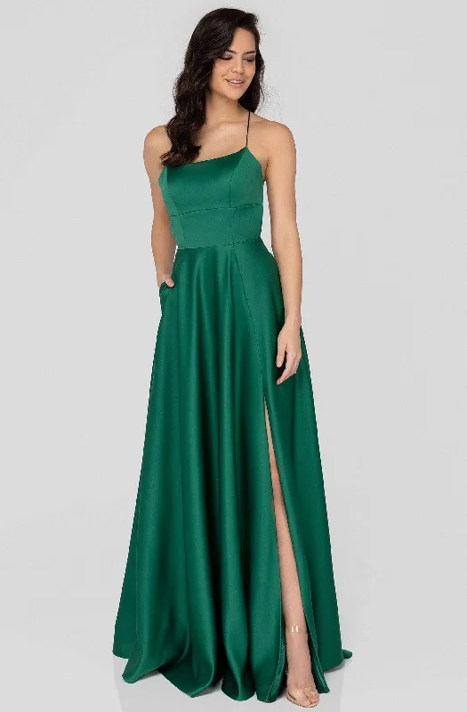 Formal dresses with empire waists and organza overlays for a feminine lookTerani Couture - 1911P8178 Strappy Open Back Matte Satin Gown