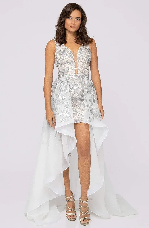 Mermaid - cut formal dresses in satin for a glamorous prom nightTerani Couture - 1913P8312 Embellished Deep V-neck High Low Dress