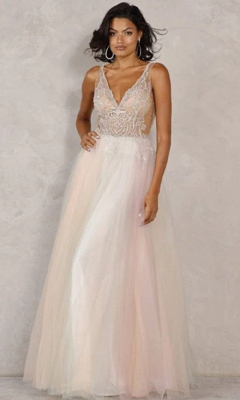Prom dresses with tiered ruffled sleeves and satin skirts for a feminine and voluminous lookTerani Couture - 2011P1012 Illusion V-Neck A-Line Gown