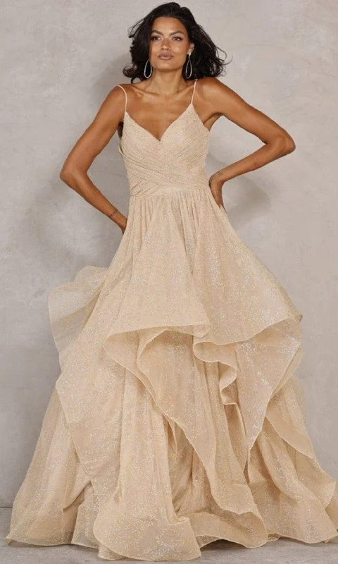 Prom dresses with ruched bodices and organza sleeves for a romantic lookTerani Couture - 2011P1218 Spaghetti Strap Tiered Gown