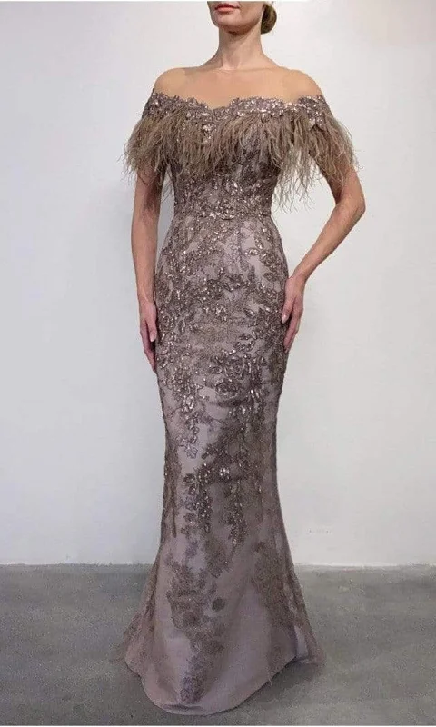 Ball - gown style formal dresses with sequined bodices for promTerani Couture - 2111M5301 Sequin Fringe Sheer Evening Dress