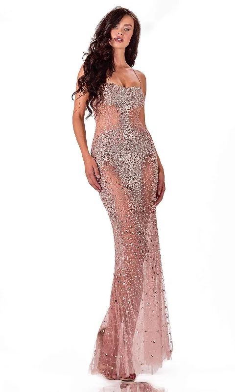 Formal dresses with pleated yokes and button - up fronts for a classic and refined lookTerani Couture - 2111P4010 Embellished Scoop Neck Sheath Dress