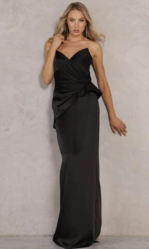 Tea - length formal dresses with lace trim for a semi - formal promTerani Couture - 2111P4066 Strapless Peplum Gown
