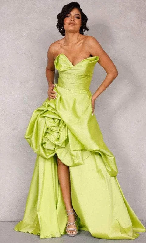 Prom dresses with tiered ruffled sleeves and satin skirts for a feminine and voluminous lookTerani Couture 2111P4272 - Strapless High Low Evening Gown