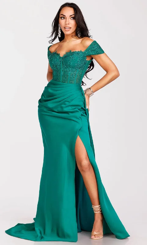 Prom dresses with lace - up side panels and ruffled bodices for a feminine and detailed lookTerani Couture 231P0061 - Off-Shoulder Corset Bodice Prom Gown
