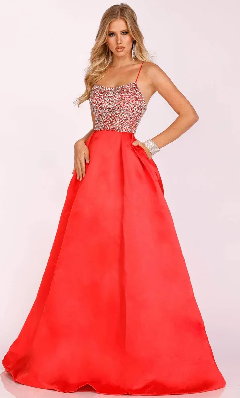 Formal dresses with cold - shoulder ruffled sleeves and floral prints for a romantic and trendy formal styleTerani Couture 231P0087 - Beaded Scoop Prom Gown