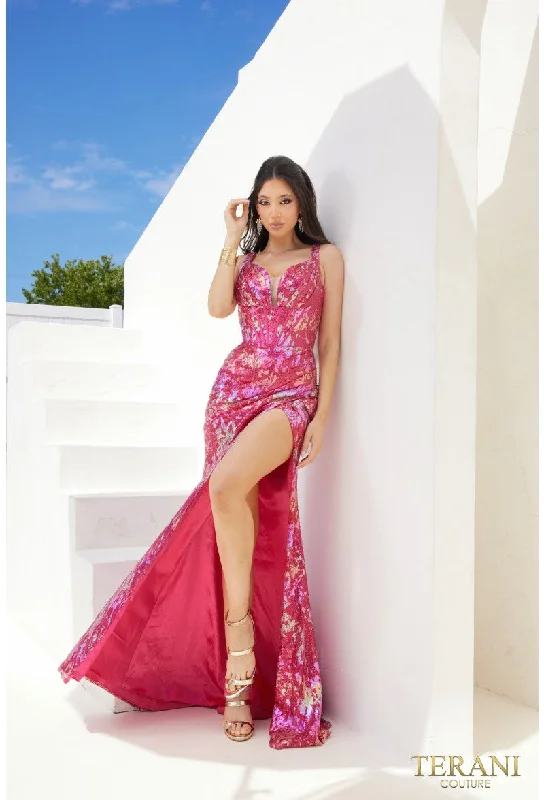 Polyester maxi dresses for easy - care and durability Polyester maxi dresses for easy - care and durability Terani Couture 241P2269 Printed Formal Long Prom Slit Gown Polyester maxi dresses for easy - care and durability Polyester maxi dresses for easy - care and durability Terani Couture 241P2269 Printed Formal Long Prom Slit Gown