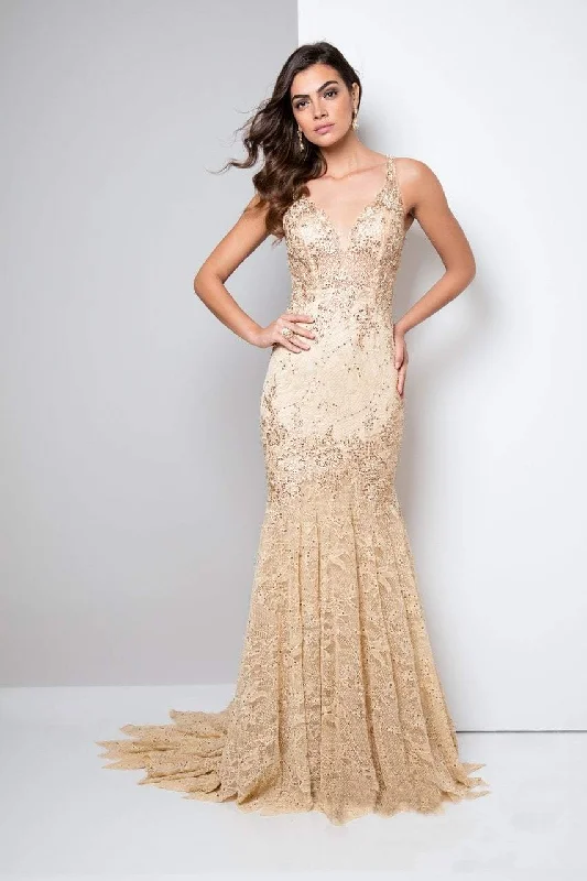 Prom dresses with cold - shoulder cutouts and satin bows for a trendy lookTerani Couture - Embellished Mermaid Gown 1711GL3526