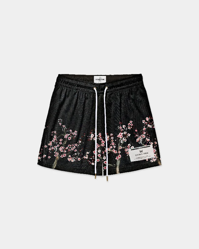 Patterned Geometric Women Shorts for a Modern AppealCHERRY BLOSSOM - BLACK