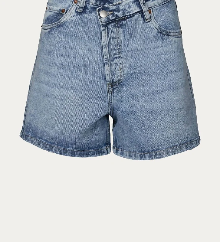 Denim Women Shorts with Distressed Details for a Casual VibeCriss Cross High-Waisted Denim Short In Blue