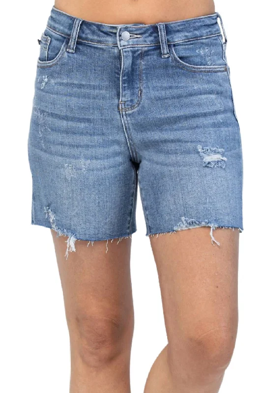 Patterned Geometric Women Shorts for a Modern AppealEmbroidered Pocket High Waist Cut Off Short In Blue Patterned Geometric Women Shorts for a Modern AppealEmbroidered Pocket High Waist Cut Off Short In Blue